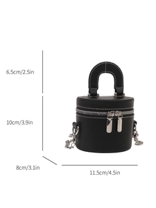 Guide des tailles détaillé du sac cylindrique noir avec mesures en cm et pouces