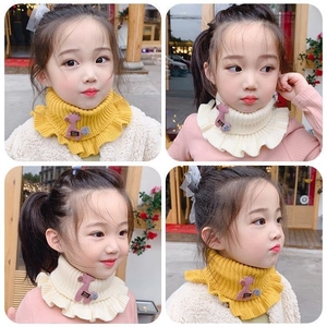 Knitted children's neck warmer scarf in yellow and beige for boys and girls winter