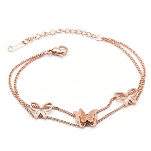 Schmetterling Mehrlagiges Armband Edelstahl Hohl Mattierter Anhänger Eleganter Modeschmuck Für Damen Roségold Gold