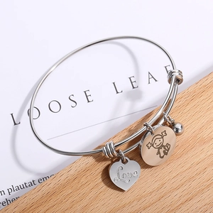 Adjustable silver stainless steel heart love bracelet with cartoon girl charm on book