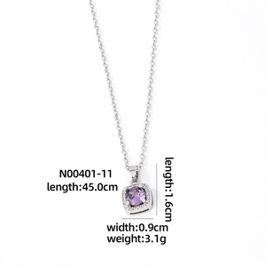 Detailed size specifications for purple square zircon pendant necklace with silver chain