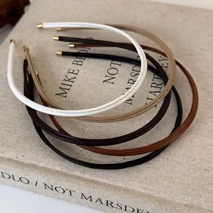 Slim PU Leather Headband Thin Minimalist Hair Hoop With Gold Metal Tips Retro Hair Band For Women Daily Styling