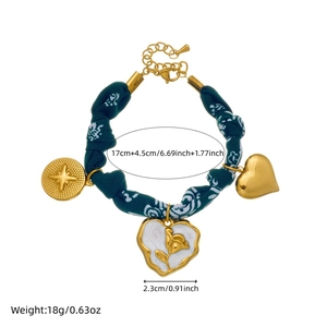 French vintage heart floral bracelet with gold compass pendants and dimensions info