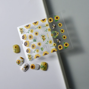 3D embossed sunflower and bee nail stickers with TS-233 design on five nail tips