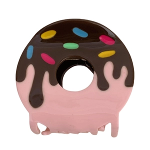 Pink donut hair claw clip with chocolate glaze and colorful sprinkles for buns