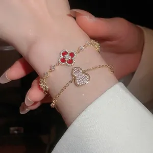 18k gold plated bracelet with sparkling clover and gourd charms for women's fashion