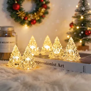 Mini Christmas Tree LED Night Light Crystal Texture Plastic Iceberg Desktop Warm Glow Tabletop Ornament Home Party Decor