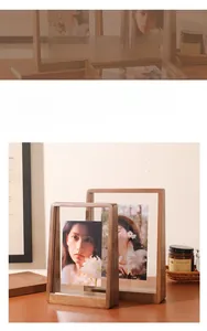 Detail of creative trapezoid beech wood photo frames with visible natural wood grain texture