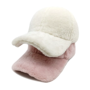 Berretti da baseball spessi in peluche color crema e rosa per il calore invernale