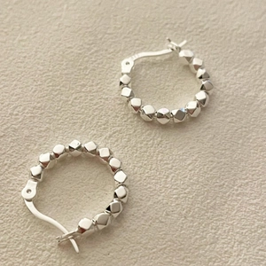 Minimalist S925 sterling silver hoop earrings with geometric square bead design