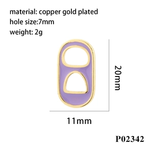 Detail of purple soda tab pendant showing copper gold plating and precise 20mm x 11mm size