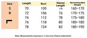 Detailed size chart for slim fit long sleeve t-shirt including length and chest measurements