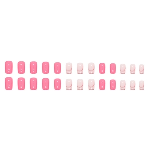 Unghie finte rosa Barbie con finitura magenta lucida e glitter di media lunghezza