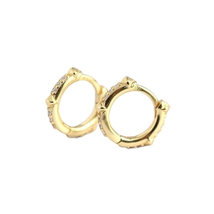 Modern gold-tone geometric hoop earrings with white zircon accents in 925 silver