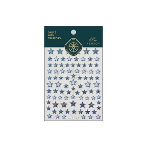 Blue holographic star nail art stickers with glitter finish and decorative packaging