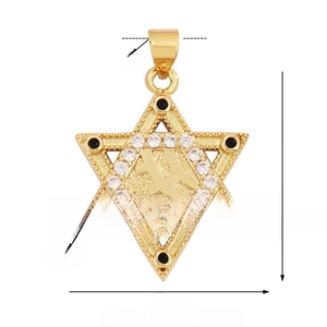 Detailed view of Star of David pendant with gemstone inlay and precise dimensions