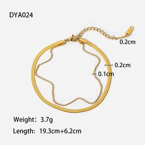 Detail showing 18k gold plated stainless steel snake and bead double layer anklet specs