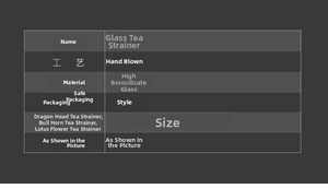 Detailed specifications of handmade borosilicate glass tea strainer and infusion styles
