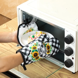 Set di guanti da forno in poliestere con stampa girasole e scritta Home Sweet Home