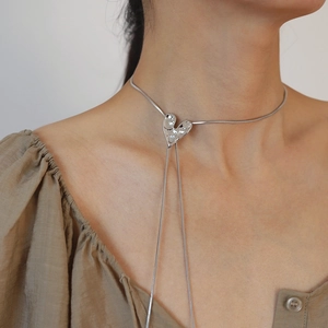 Irregular liquid metal heart pendant on adjustable silver snake chain necklace