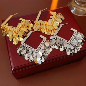 Orecchini Geometrici Con Nappe E Perno Argento 925 Paillettes Foglia Rame Pendenti Per Donne Minimalista