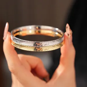 Honeycomb Texture Bangle Bracelet Copper Geometric Scale Pattern Minimalist Elegant Fashion Jewelry For Women