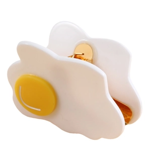 French design poached egg hair claw clip with cute yellow yolk and white acetate