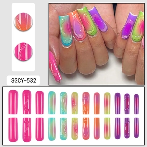 Rainbow gradient 3D textured press-on nail set featuring 24pcs colorful fake nails