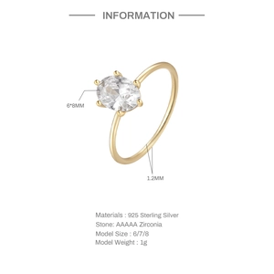 Detailed spec sheet for 925 sterling silver ring with oval 6x8mm AAAAA zirconia stone