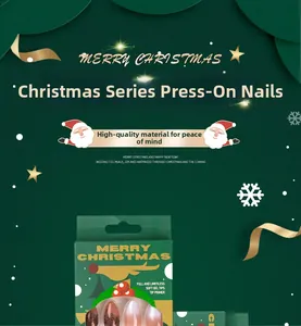 Christmas themed press-on nails set with red brown glitter and gradient pink nail tips