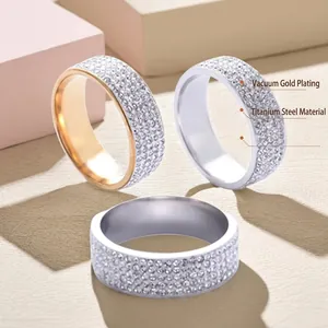 Sparkling pave rhinestone rings in silver and rose gold vacuum plated titanium steel
