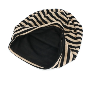 Detailed view of the double-layer breathable striped knit cotton cap with inner lining