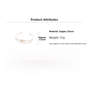 Detailed specs of double-layer flower bangle with copper, zircon, 7.1g weight, 6.5cm diameter
