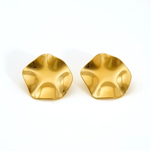 Boucles d'oreilles minimalistes dorées de forme ronde irrégulière en acier inoxydable