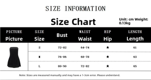 Tabla de tallas detallada para vestido de terciopelo con medidas de busto, cintura y largo