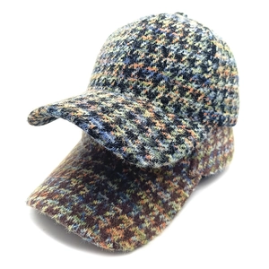 Women Retro Plush Tweed Baseball Cap Mixed Color Knitting Adjustable Metal Buckle Warm Curved Brim Outdoor Ins Style Hat