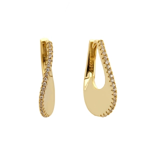 925 Sterling Silver U-Shaped Hoop Earrings With Cubic Zirconia Pave Row Dainty Luxury Jewelry For Women