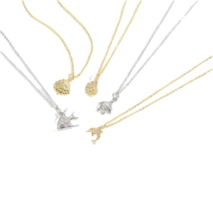 Marine style seashell and sea animal pendant necklaces with sparkling cubic zirconia