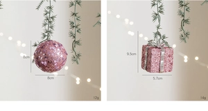 Pink Christmas foam ornaments with star sequins and gift box design for holiday tree decor