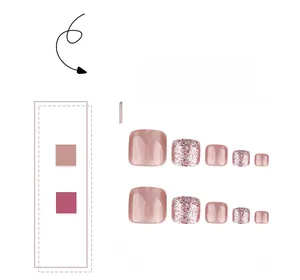 Detail view of pink cat-eye press-on toenails featuring shimmer and glitter finish