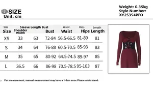 Detailed size chart for long sleeve high neck dress including chest and waist measurements
