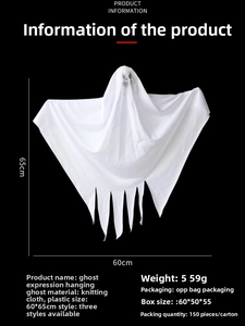 Macro detail of Halloween white ghost hanging decoration with 60x65cm size specifications