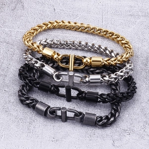 Men's stainless steel dragon bone chain bracelets in gold silver and black finishes