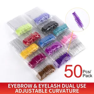 50pcs disposable crystal eyelash brushes set with colorful heads and adjustable spiral tips
