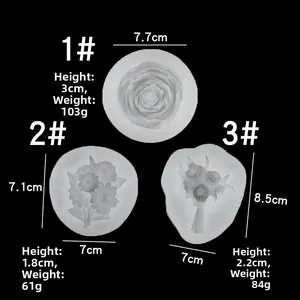 Three-piece silicone floral mold set with precise dimensions for DIY candle making