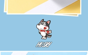 Detailed sports watch dial showing a cartoon husky design with luminous LED backlight
