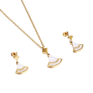 Parure de bijoux dorés en forme d'éventail avec chiffres romains et cristaux brillants