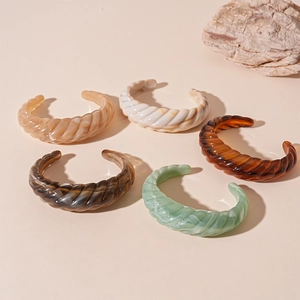 Retro acrylic marble resin twist cuff bracelets in assorted colors with open design
