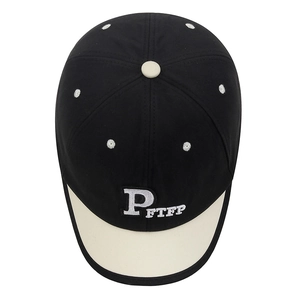 Two-tone cotton baseball cap in black and beige featuring PFTFP letter embroidery