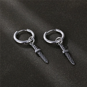 Dagger Pendant Hoop Earrings 316L Stainless Steel Gothic Punk Retro Sword Drop Jewelry Men Women